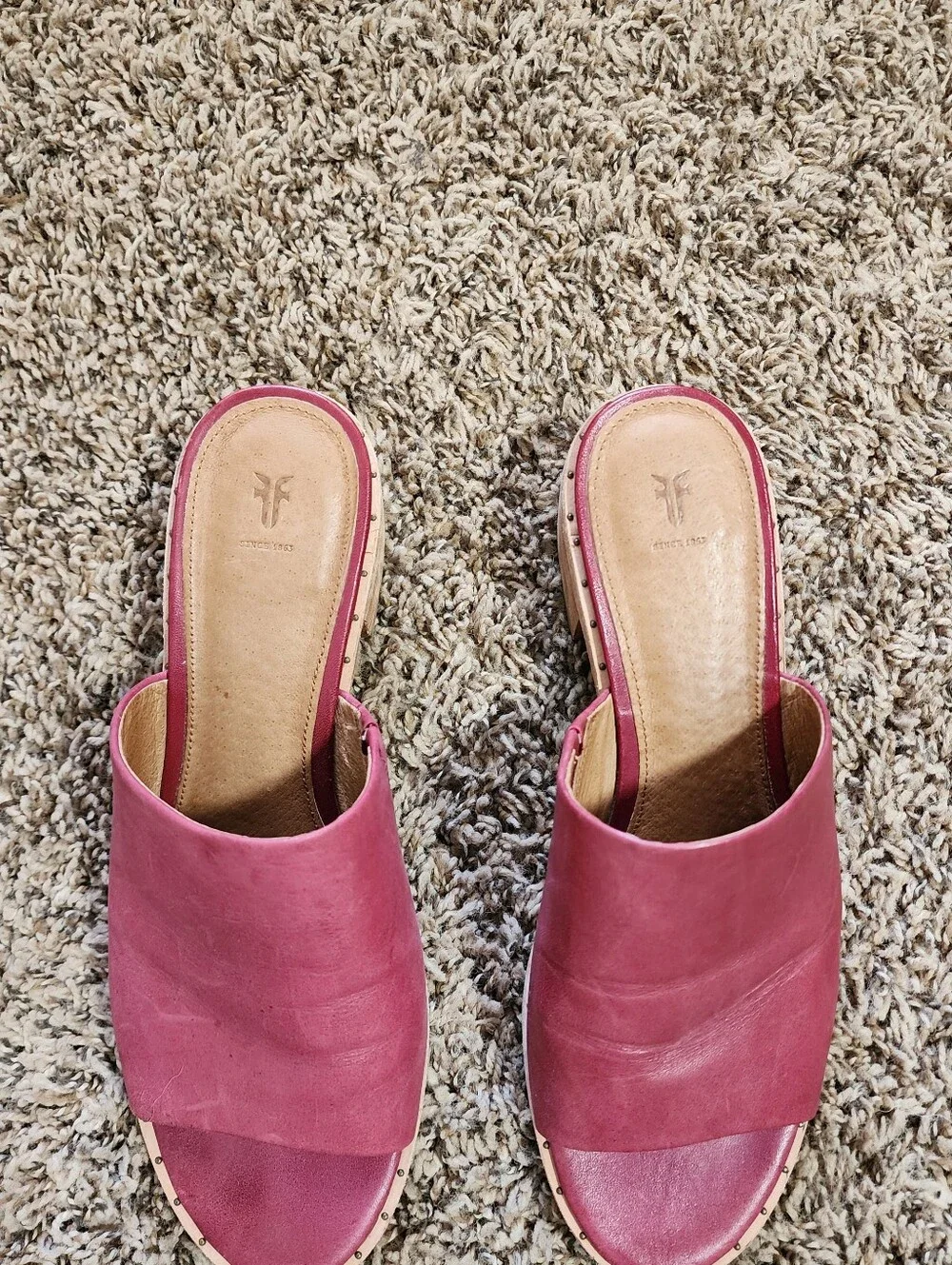 Frye Women's Open Toe Slide Mule Block Heel Plum Color 8.5 Cottagecore - Picture 4 of 13
